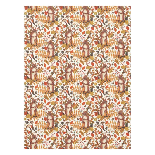 Herbst-Eichhörnchen und Herbstflora auf Weiß Tischdecke (Vorderseite)