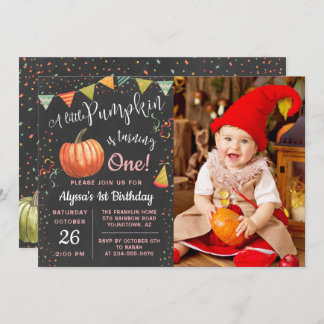 Herbst ein kleines Pumpkin-Chalkboard Geburtstags- Einladung