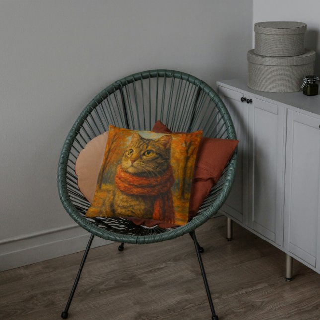 Herbst Eine gemütliche Katze im Herbst Kissen (Von Creator hochgeladen)