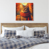 Herbst Eine gemütliche Katze im Herbst Leinwanddruck (Insitu (Schlafzimmer))