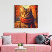 Herbst Eine gemütliche Katze im Herbst Leinwanddruck (Insitu (Wohnzimmer))