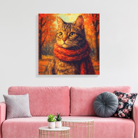 Herbst Eine gemütliche Katze im Herbst Leinwanddruck (Insitu (Wohnzimmer))