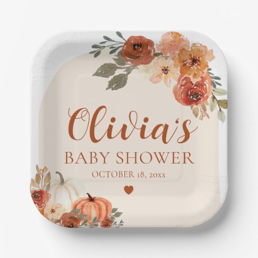 Herbst eine kleine Pumpkin Autumn Floral Baby Show Pappteller (Vorderseite)