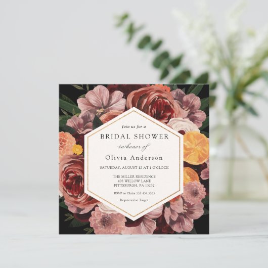 Herbst Einladung zur Blumendusche Burgund (Stehend Vorderseite)