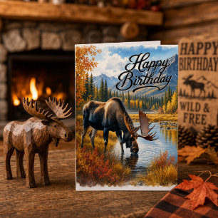 Herbst-Elch-Rustikal-Herbst-Wildtier-Geburtstag Karte