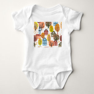 Herbst Elegance: Wasserfarben Stadt und Bäume Baby Strampler