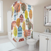 Herbst Elegance: Wasserfarben Stadt und Bäume Duschvorhang (Beispiel)