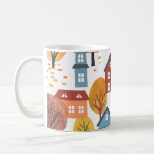 Herbst Elegance: Wasserfarben Stadt und Bäume Kaffeetasse
