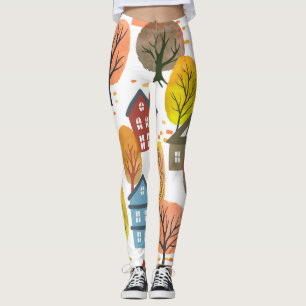 Herbst Elegance: Wasserfarben Stadt und Bäume Leggings