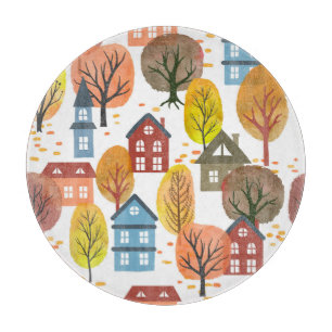 Herbst Elegance: Wasserfarben Stadt und Bäume Schneidebrett