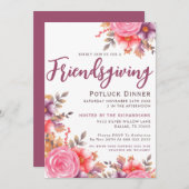 Herbst Elegant Floral Friendsgiving Potluck Abende Einladung (Vorne/Hinten)