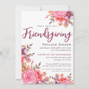 Herbst Elegant Floral Friendsgiving Potluck Abende Einladung