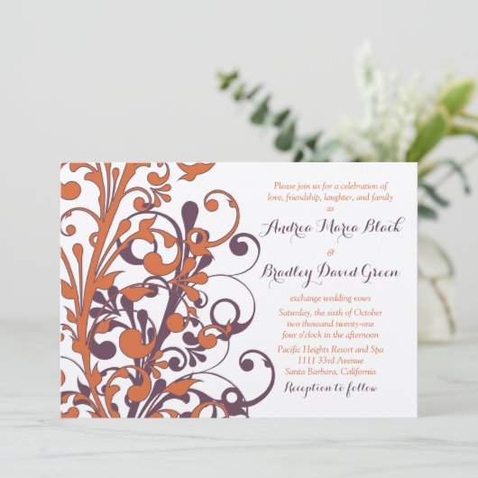 Herbst Elegante Abstrakte Blumenhochzeit Einladung (Stehend Vorderseite)