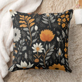 Herbst Elegante Blätter Blumenmuster Schwarz Kissen (Decke)