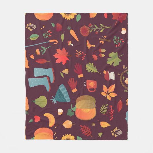Herbst-Elemente, dunkler Hintergrund, Vintage Fleecedecke (Vorderseite)