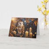 Herbst Equinox mit Niedlichen Eule-Kerzen und Herb Karte (Gelbe Blume)