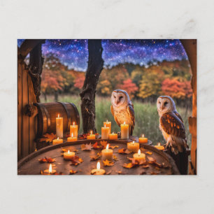 Herbst Equinox mit zwei Kerzen Fass Feiertagspostkarte