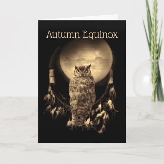 Herbst Equinox Owl Moon Horses Dreamcatcher Karte (Vorderseite)