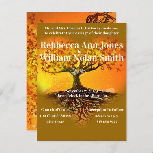 Herbst Erde Tones Romantische Baumhochzeit Einladungspostkarte (Vorne/Hinten)