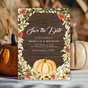 Herbst Erdige Florale Kürbis Scheunen Holz Hochzei Save The Date