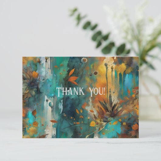 Herbst Ernte Aquamarin Rust Gold Abstrakt Danke (Stehend Vorderseite)