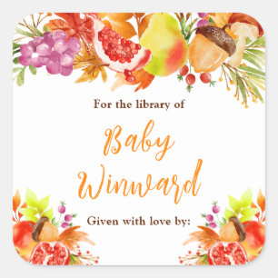 Herbst-Ernte-Baby-Shower-Exlibris Quadratischer Aufkleber