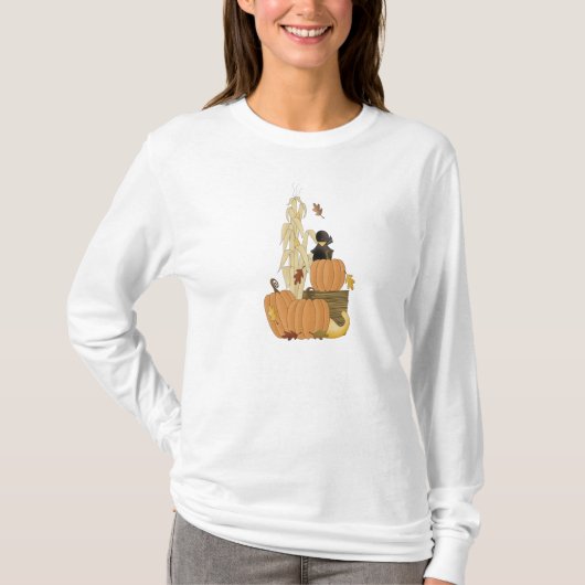 Herbst Ernte Cornstalk, Pumpkins, Crow T-Shirt (Vorderseite)