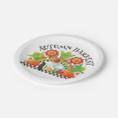 Herbst Ernte Folklore Art Pumpkin und Sonnenblumen Pappteller (Schrägansicht)