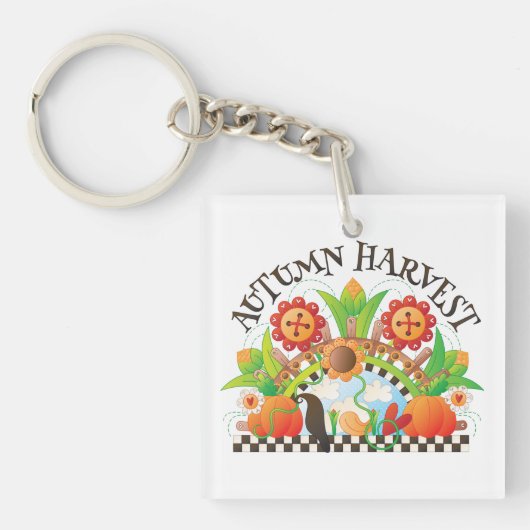 Herbst Ernte Folklore Art Pumpkin und Sonnenblumen Schlüsselanhänger (Vorderseite)