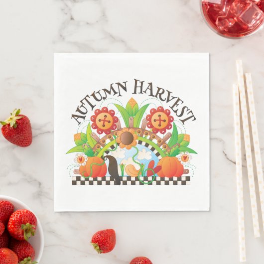 Herbst Ernte Folklore Art Pumpkin und Sonnenblumen Serviette (Beispiel)