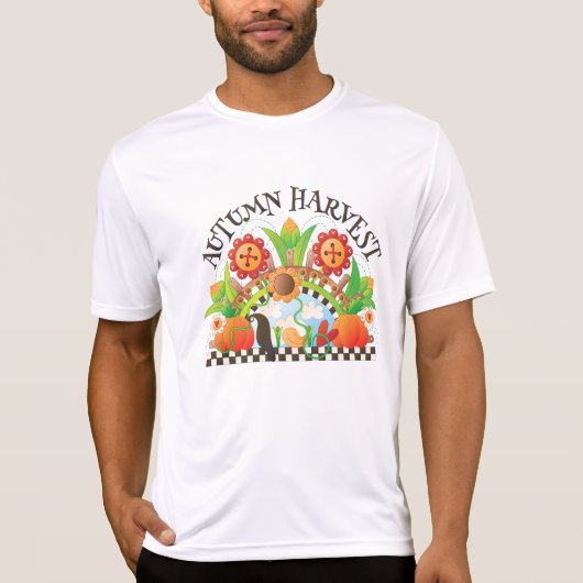 Herbst Ernte Folklore Art Pumpkin und Sonnenblumen T-Shirt (Vorderseite)