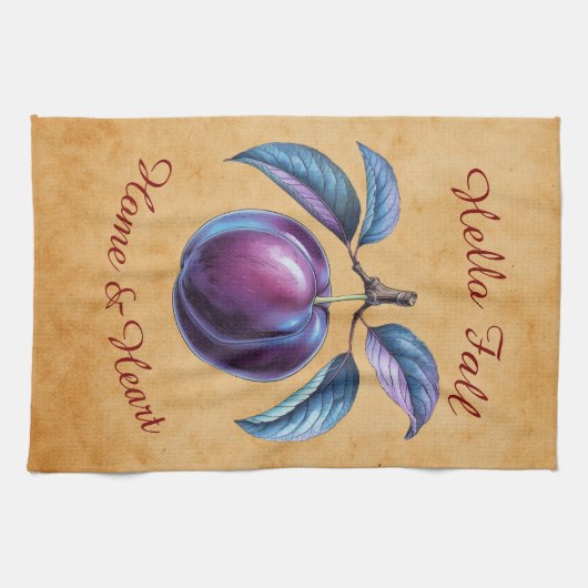 Herbst Ernte Fruchtkunst mit eigenem Text Geschirrtuch (Horizontal)