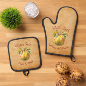 Herbst Ernte Fruchtkunst mit eigenem Text Ofenhandschuh & Topflappen-Set (Oben Unten)