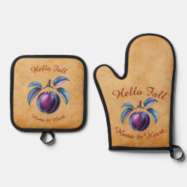 Herbst Ernte Fruchtkunst mit eigenem Text Ofenhandschuh & Topflappen-Set