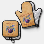 Herbst Ernte Fruchtkunst mit eigenem Text Ofenhandschuh & Topflappen-Set (Vorderseite/Rückseite)