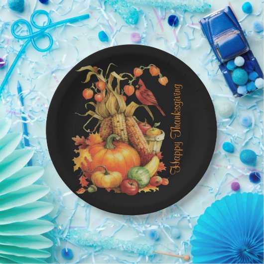 Herbst Ernte glücklich Ernte Thanksgiving Schwarze Pappteller (Party)
