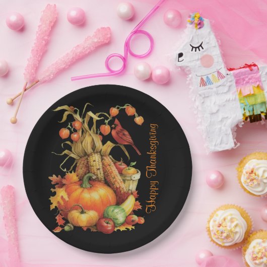 Herbst Ernte glücklich Ernte Thanksgiving Schwarze Pappteller (Party)