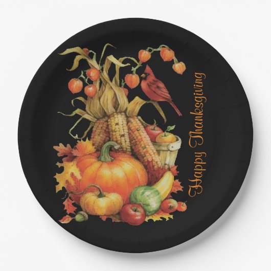 Herbst Ernte glücklich Ernte Thanksgiving Schwarze Pappteller (Vorderseite)