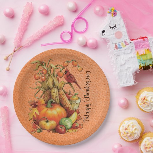 Herbst-Ernte-glücklicher Erntedank-Orangen-Teller Pappteller (Party)