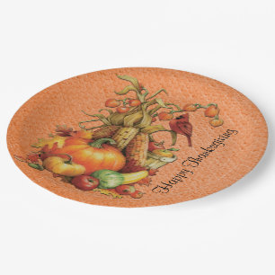 Herbst-Ernte-glücklicher Erntedank-Orangen-Teller Pappteller