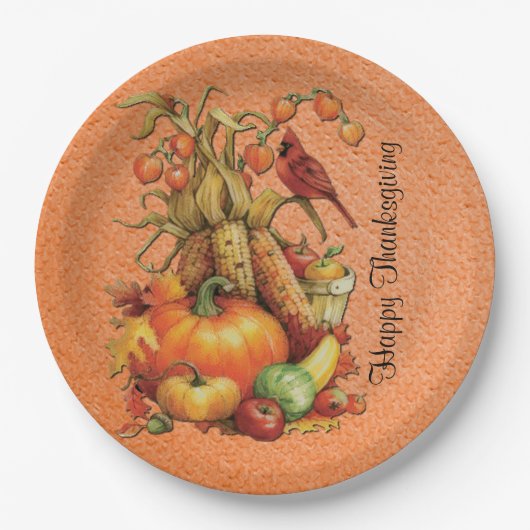 Herbst-Ernte-glücklicher Erntedank-Orangen-Teller Pappteller (Vorderseite)