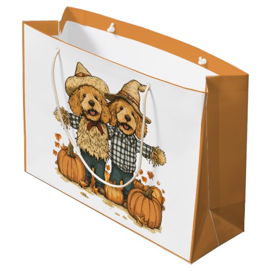 Herbst Ernte Goldendoodle Hunde Große Geschenktüte (Rückseite Schrägansicht)