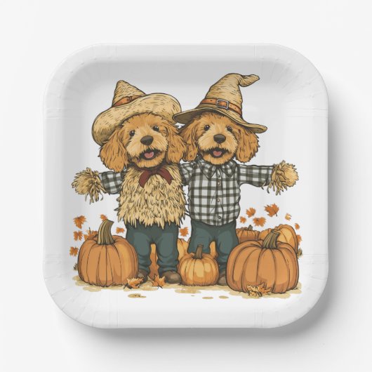 Herbst Ernte Goldendoodle Hunde Pappteller (Vorderseite)