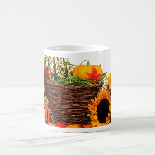 Herbst-Ernte-Halloween-Kürbis-Fall-Sonnenblumen Kaffeetasse (Mittel)