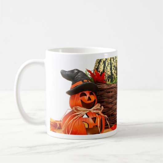 Herbst-Ernte-Halloween-Kürbis-Fall-Sonnenblumen Kaffeetasse (Links)