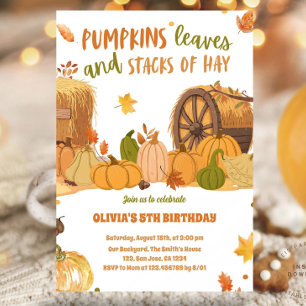 Herbst Ernte Pumpkin Blätter Stapel von Hay Einladung