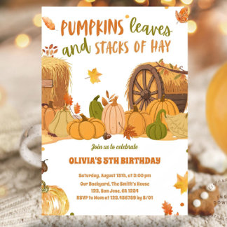 Herbst Ernte Pumpkin Blätter Stapel von Hay Einladung