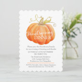 Herbst Erntedank Abendessen laden Aquarellkürbis e Einladung (Stehend Vorderseite)