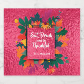 Herbst Erntedank Blätter auf Hot Pink Schaumweinetikett (Einzelnes Label)