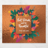 Herbst Erntedank Blätter auf Kupfer Schaumweinetikett (Einzelnes Label)